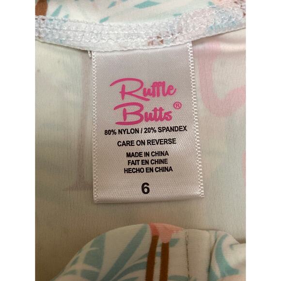Ruffle Butts Multicolor Flamingo Tropical Long Sleeve Swimwear Rash Guard Size 6 - Picture 3 of 3